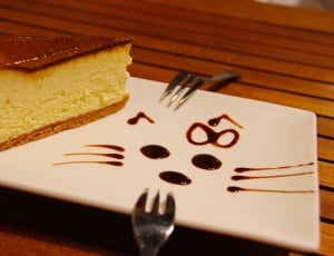 cheese cake on rectangular white ceramic plate thumbnail