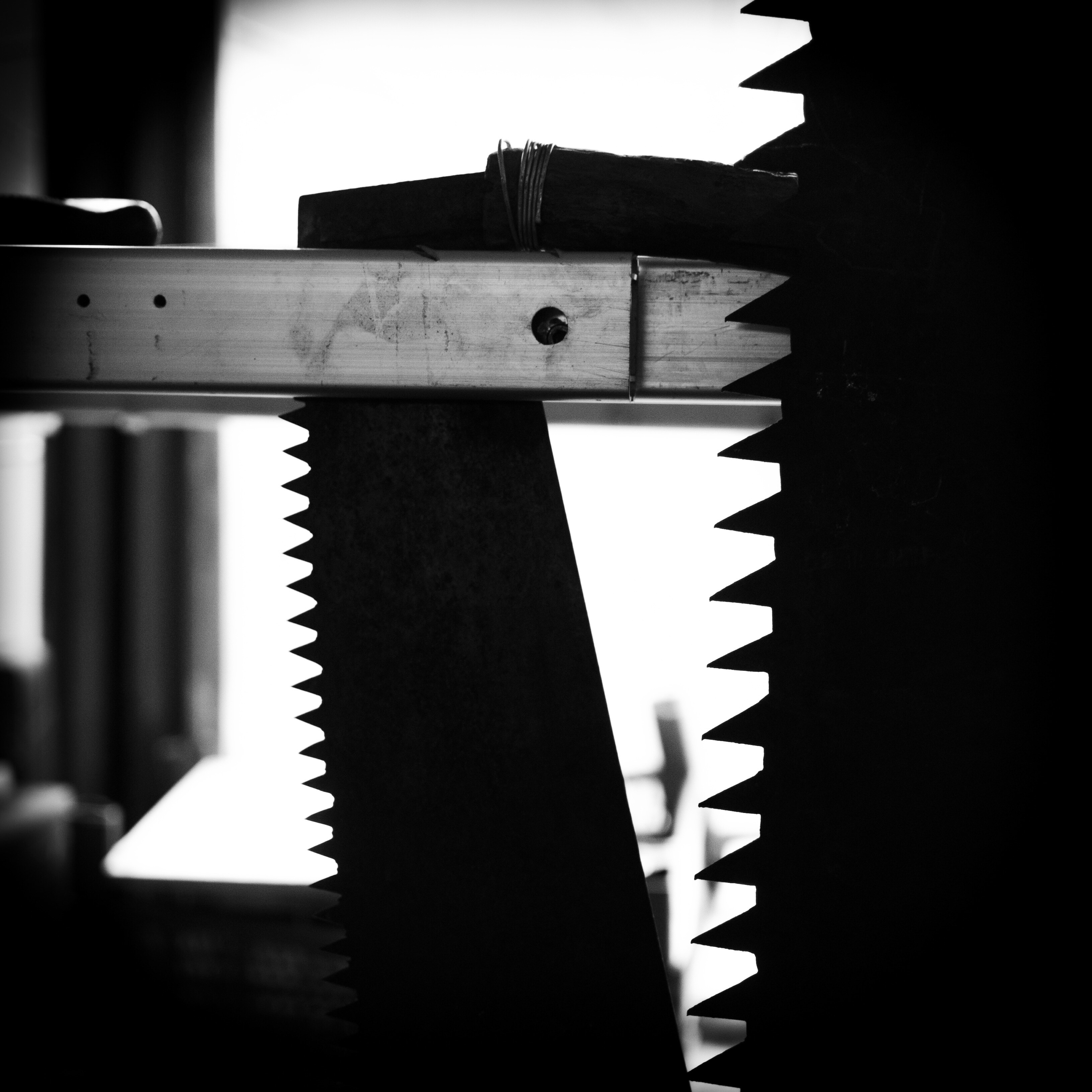 White, Silhouette, Saw, Black, Tool, indoors, close-up