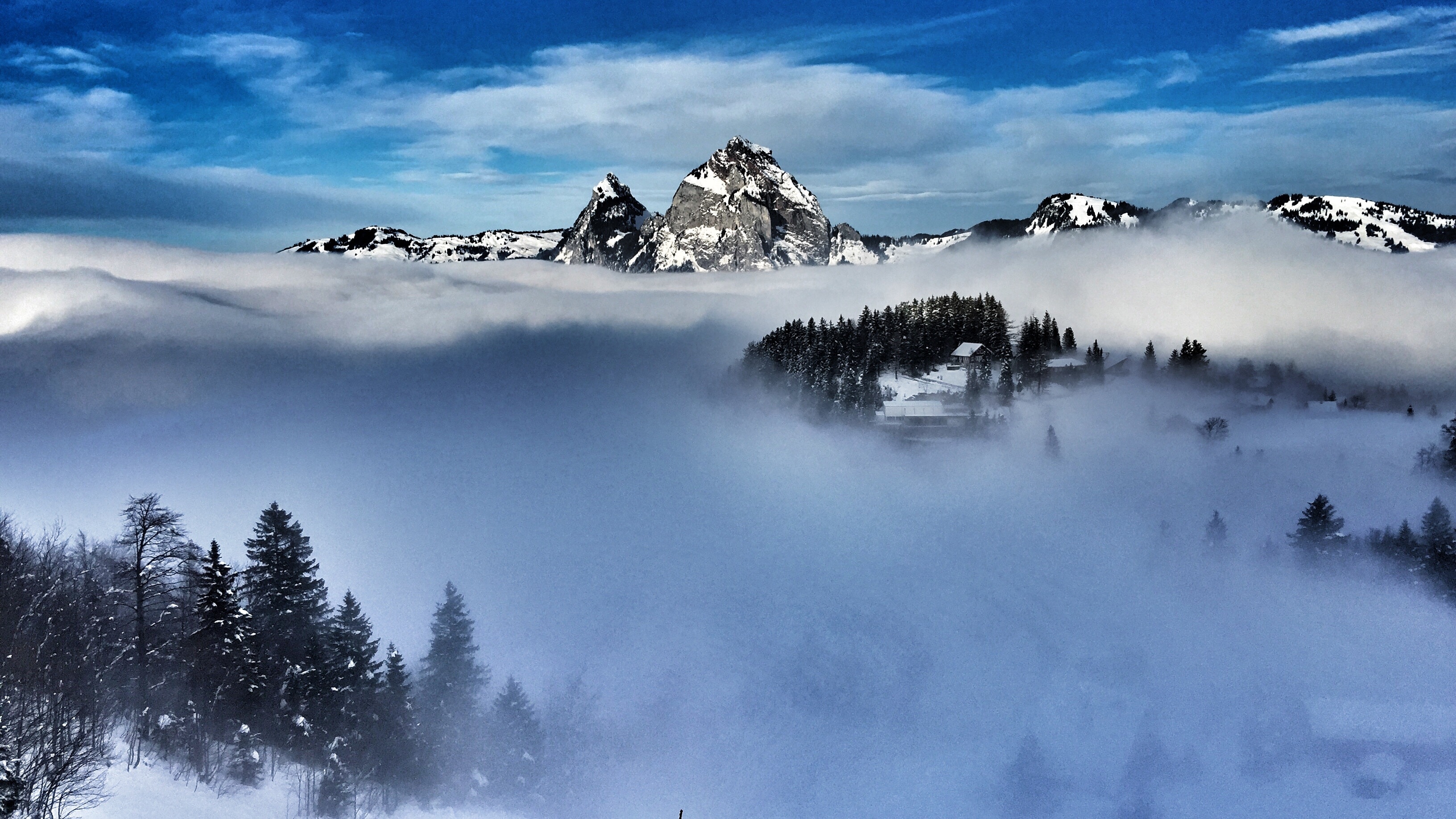 Snow, Winter, Mountains, Fog, Landscape, snow, mountain