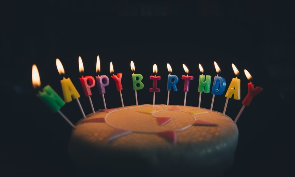 round cake with lighted happy birthday candles preview