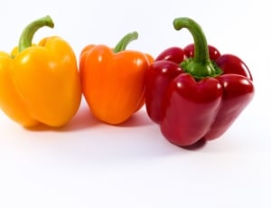 three Bell Peppers with white background thumbnail