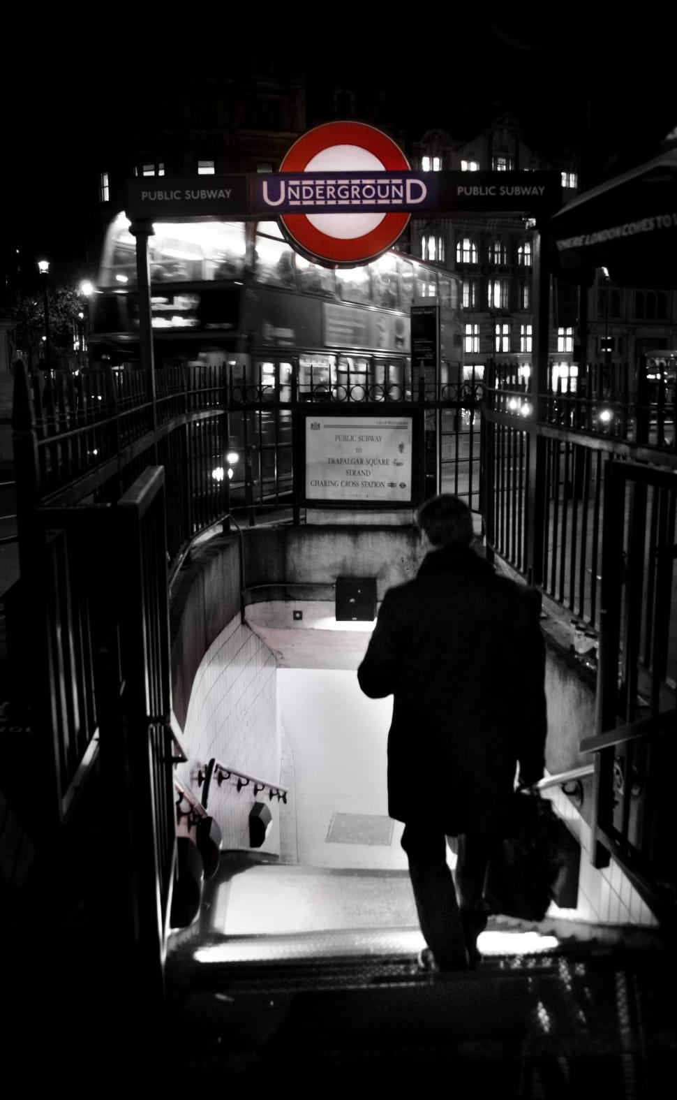 Metro, Underground, Subway, Tube, London, night, one person preview