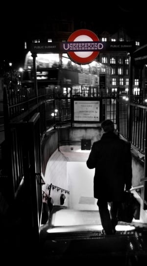 Metro, Underground, Subway, Tube, London, night, one person thumbnail