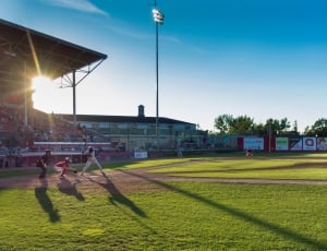 baseball field with players during daytime thumbnail