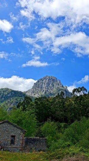 view of mountain surrounded by green trees under partly cloudy skies during daytime thumbnail