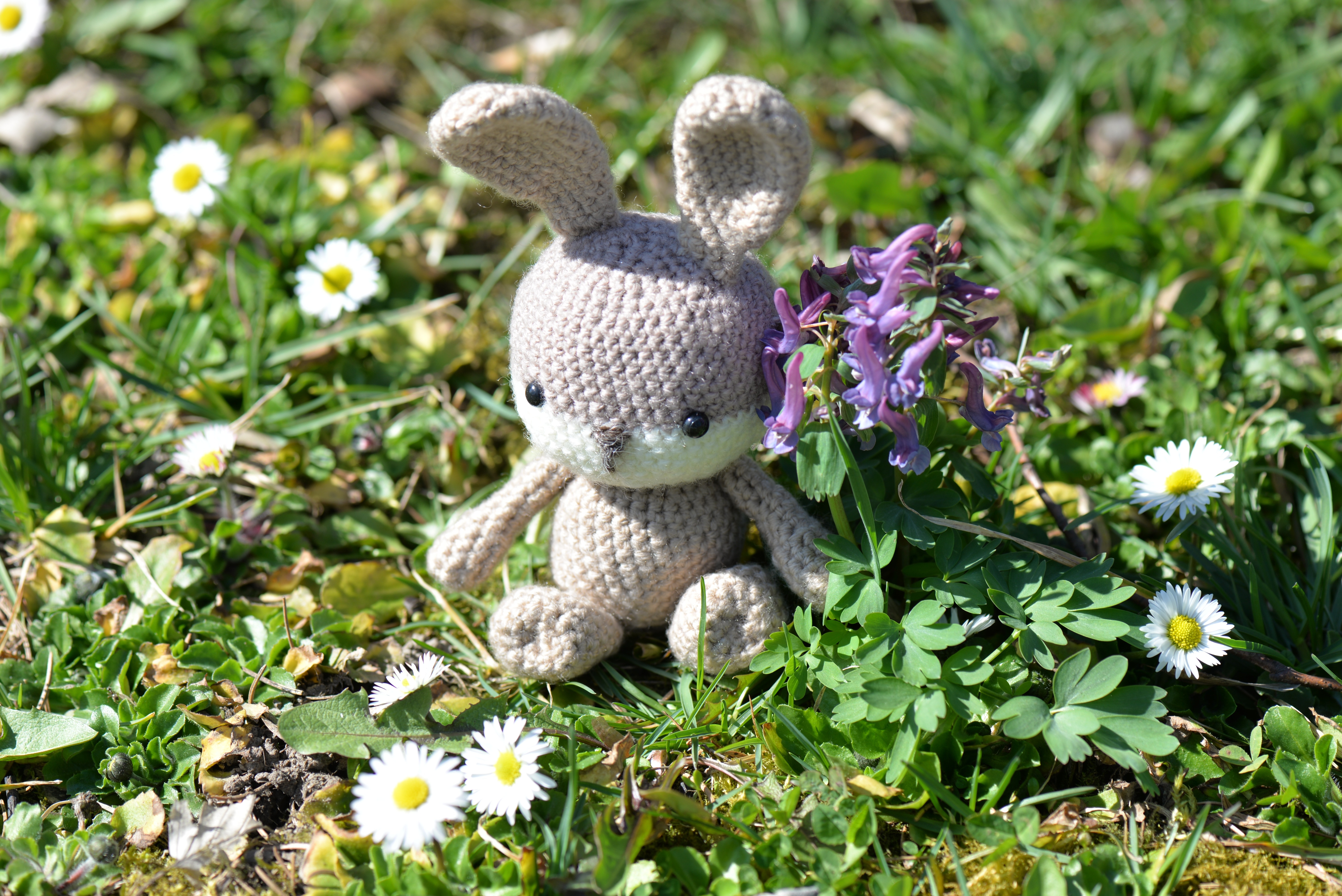 grey and white rabbit crochet doll