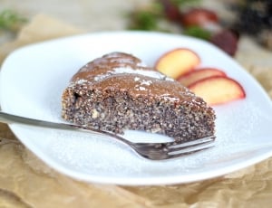 brownie and apples on white ceramic plate thumbnail