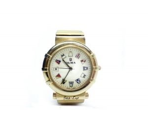 gold chain link white face olma analog watch thumbnail