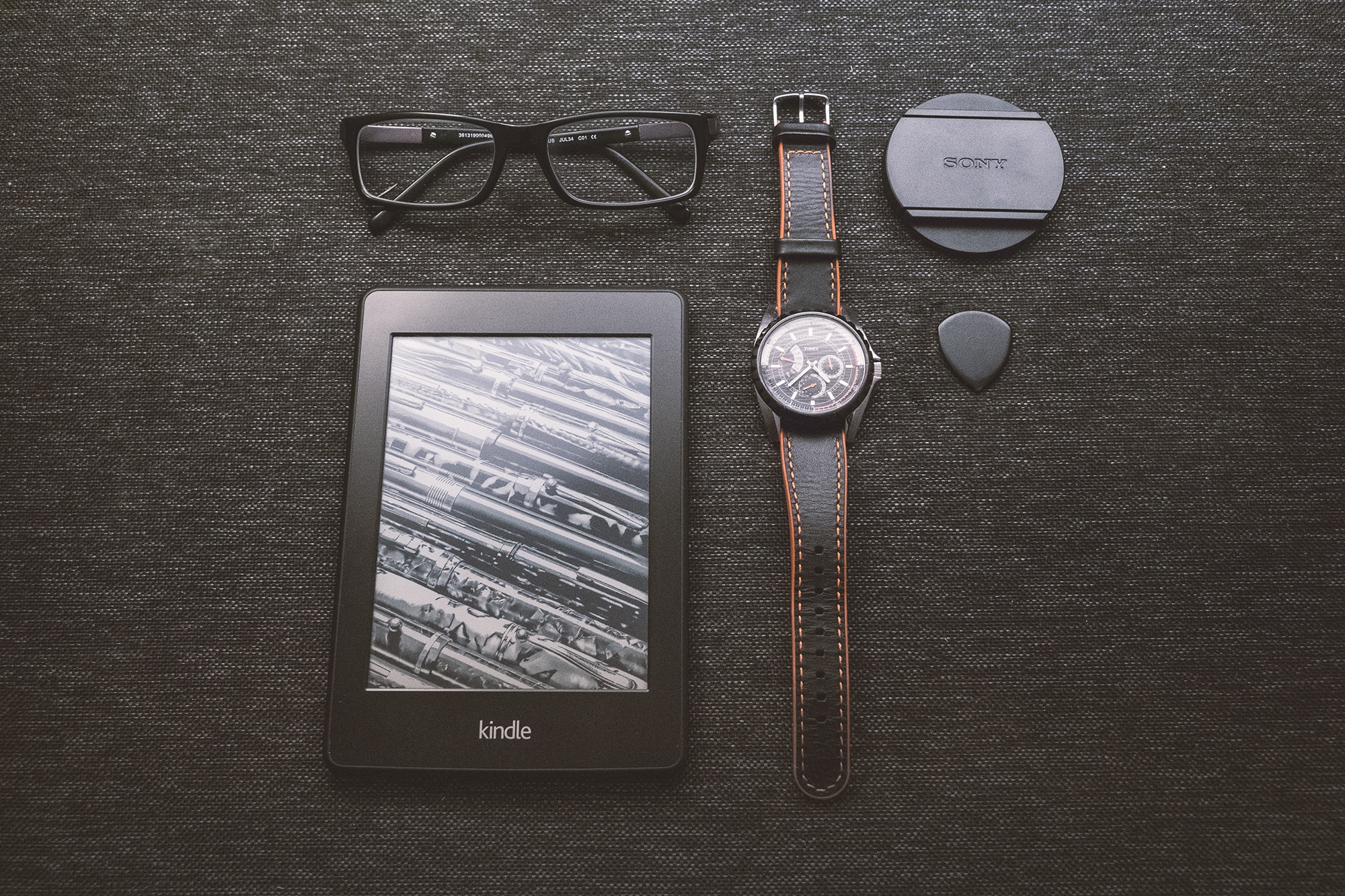 black  kindle and watch case