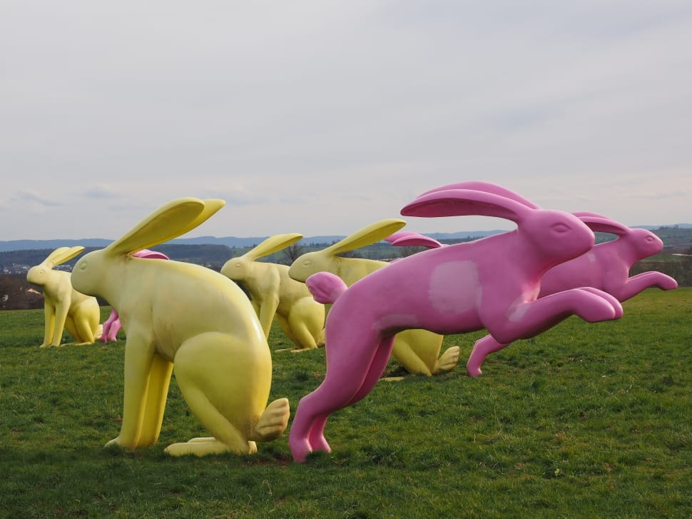 Rabbit Couples, Yellow, Rabbit, Artwork, pink color, animal preview