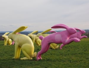 Rabbit Couples, Yellow, Rabbit, Artwork, pink color, animal thumbnail