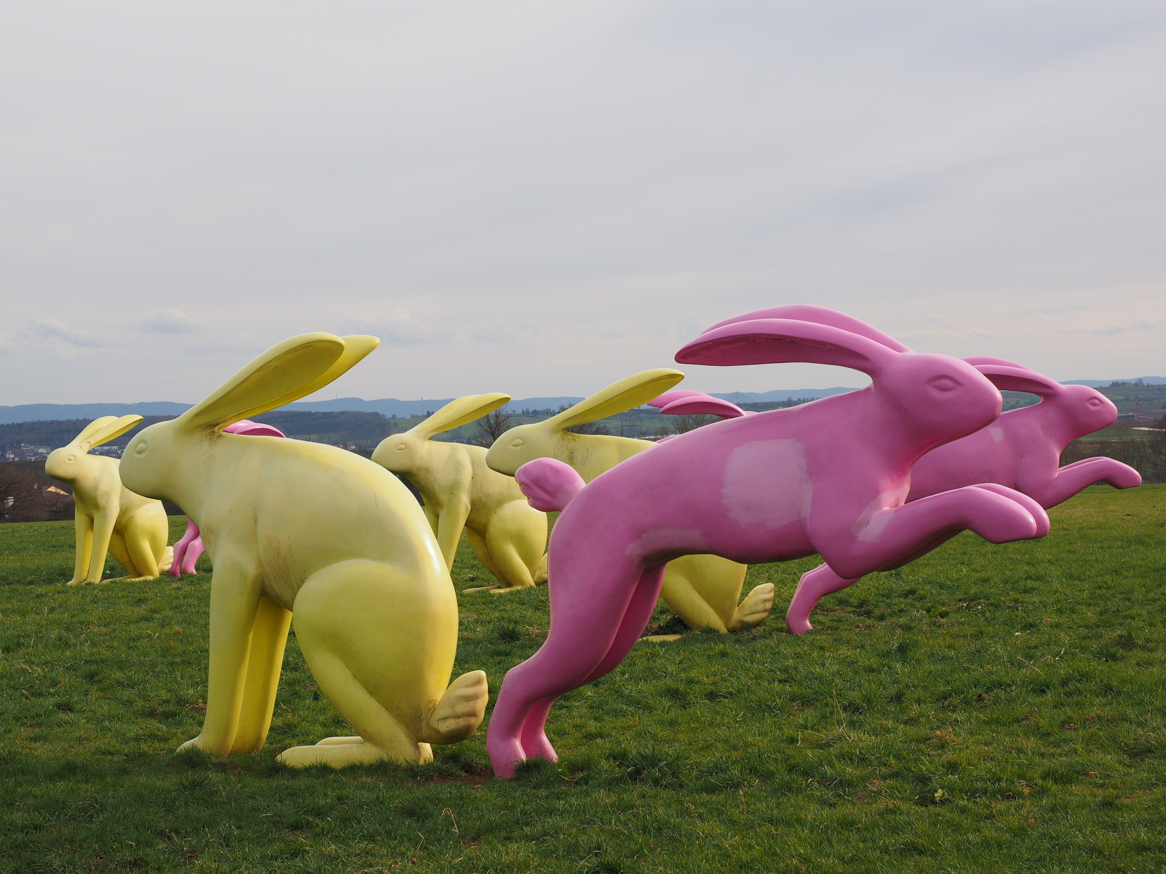 Rabbit Couples, Yellow, Rabbit, Artwork, pink color, animal