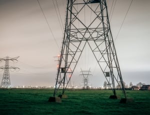 green, grass, lawn, field, electricity pylon, cable thumbnail