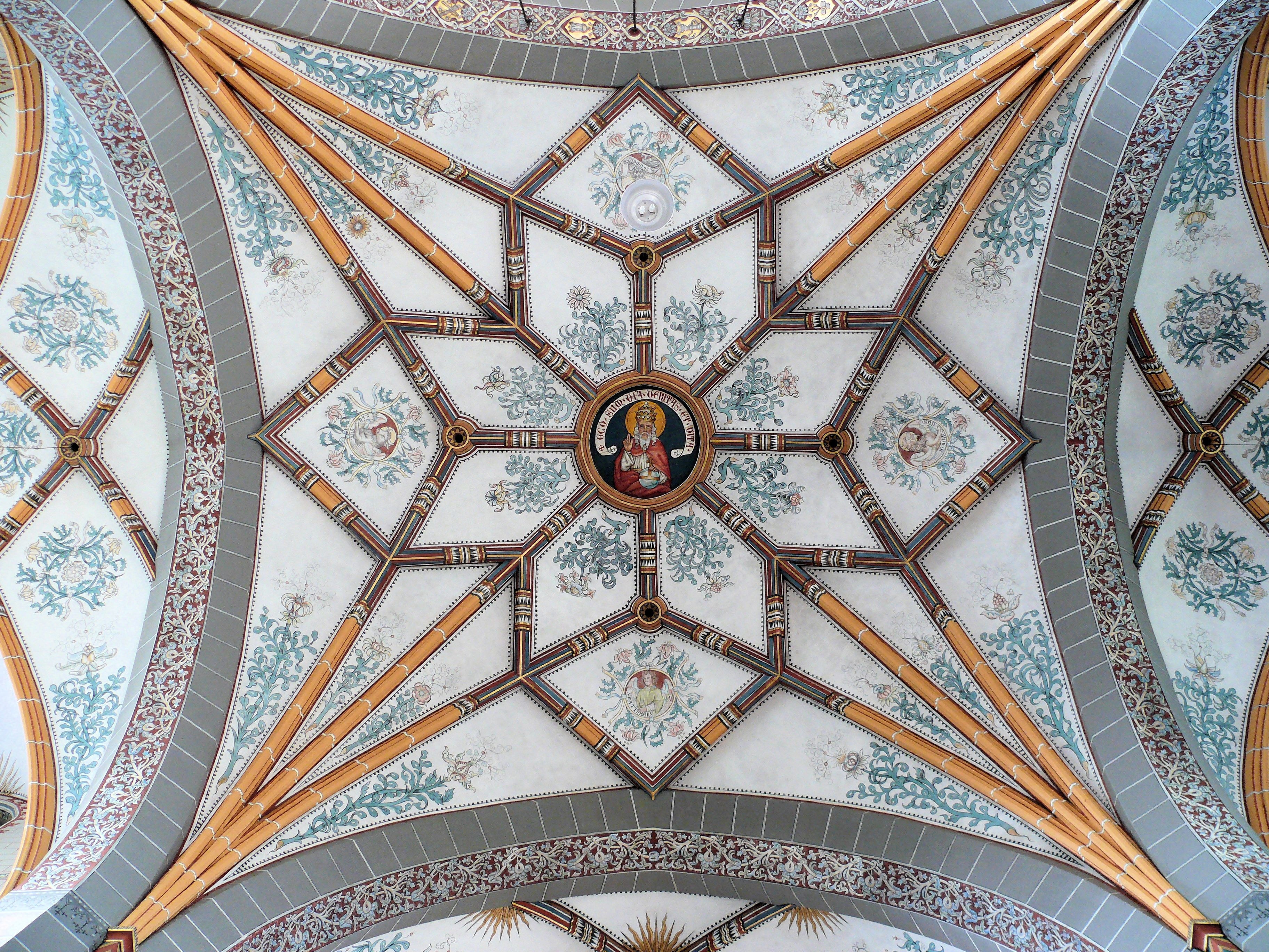 gray and brown religious ceiling decor