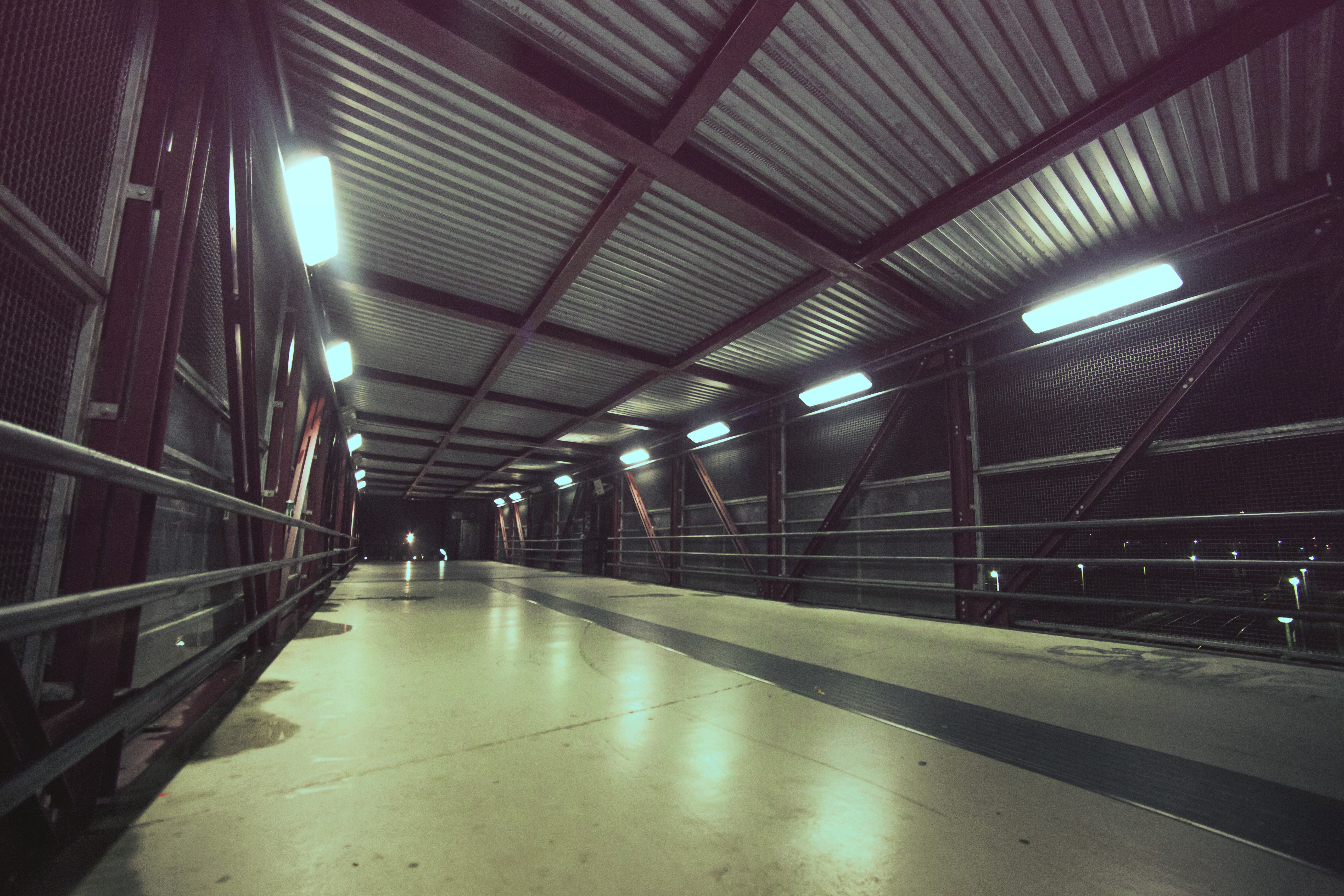 black steel frame tunnel with lightings