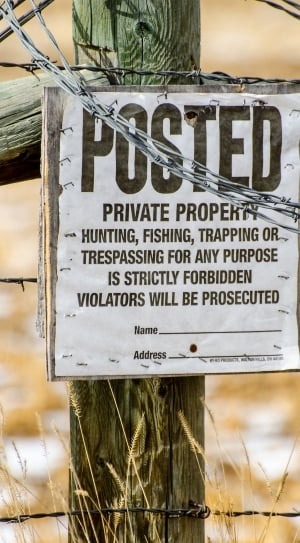 Private Property, Posted, No Hunting, text, western script thumbnail