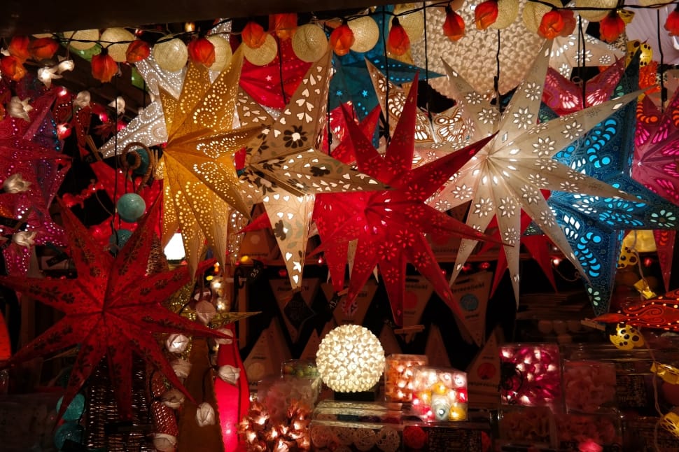 Poinsettia, Star, Light, Colorful, Color, celebration, hanging preview