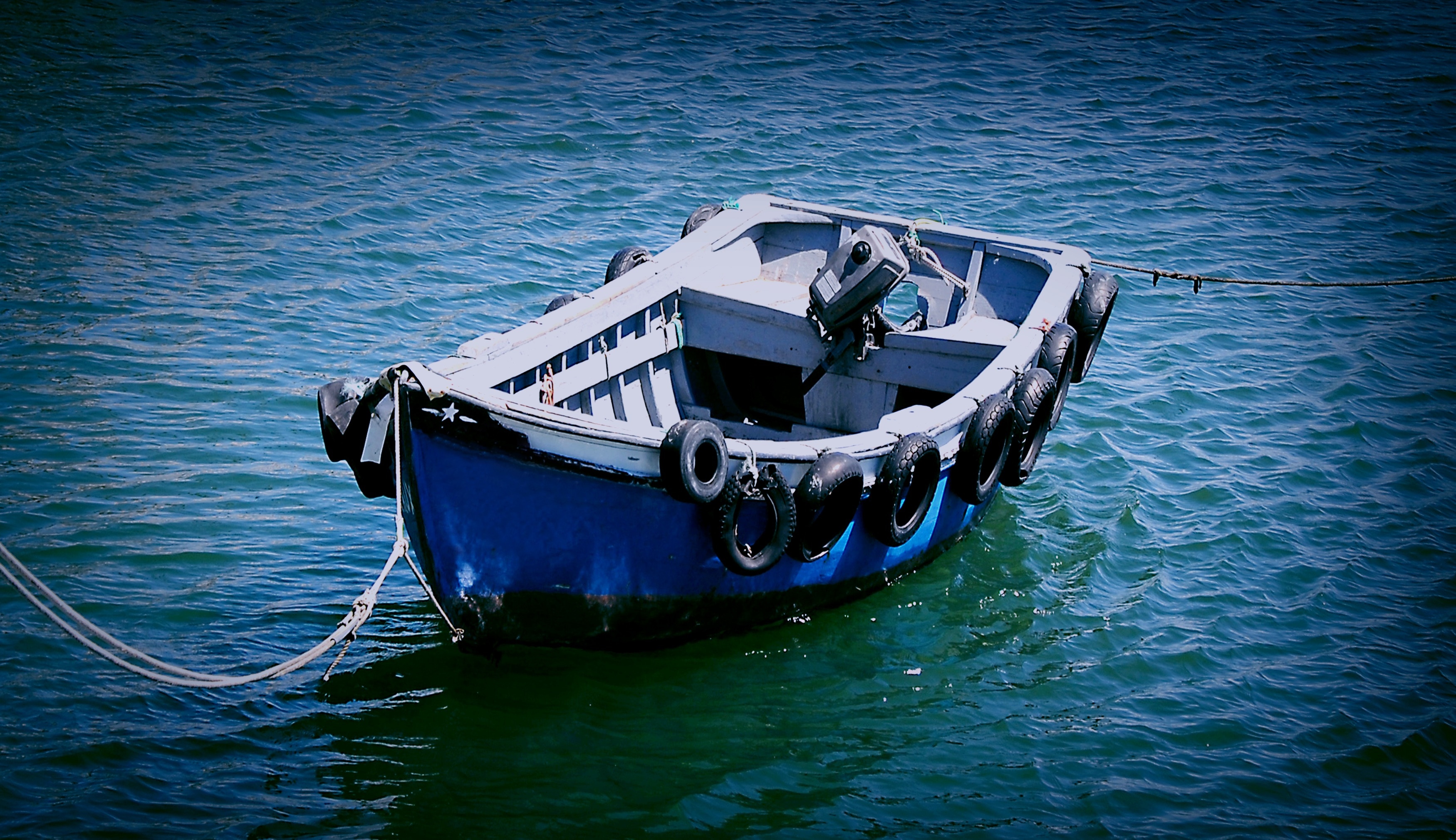 blue and white boat