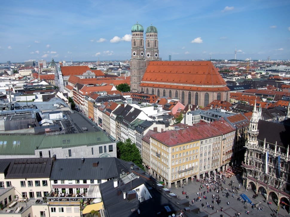 Marienplatz, Frauenkirche, Munich, building exterior, high angle view preview