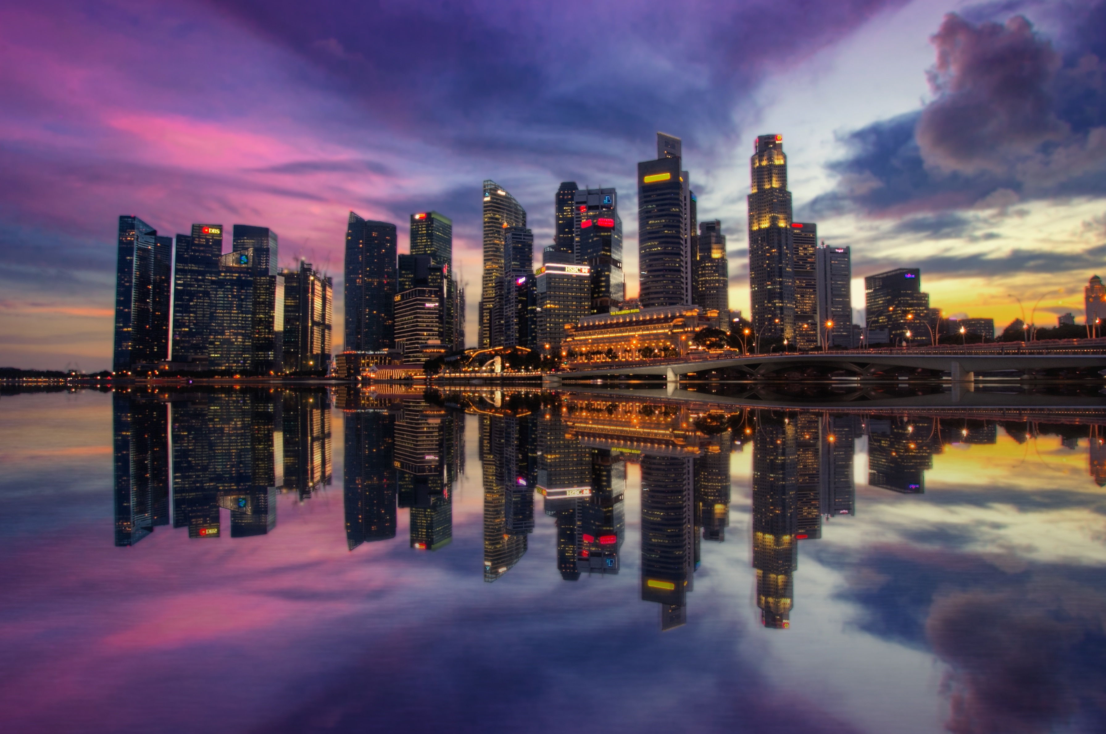 Sunset, Singapore, Sunrise, Marina Bay, reflection, cloud - sky