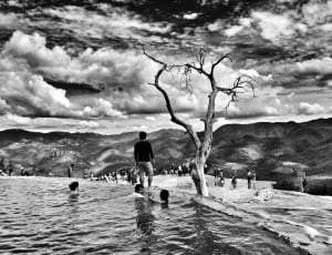 black and white, people, swimming, pool, water, nature thumbnail