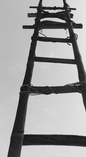 grayscale photo of black bamboo ladder thumbnail