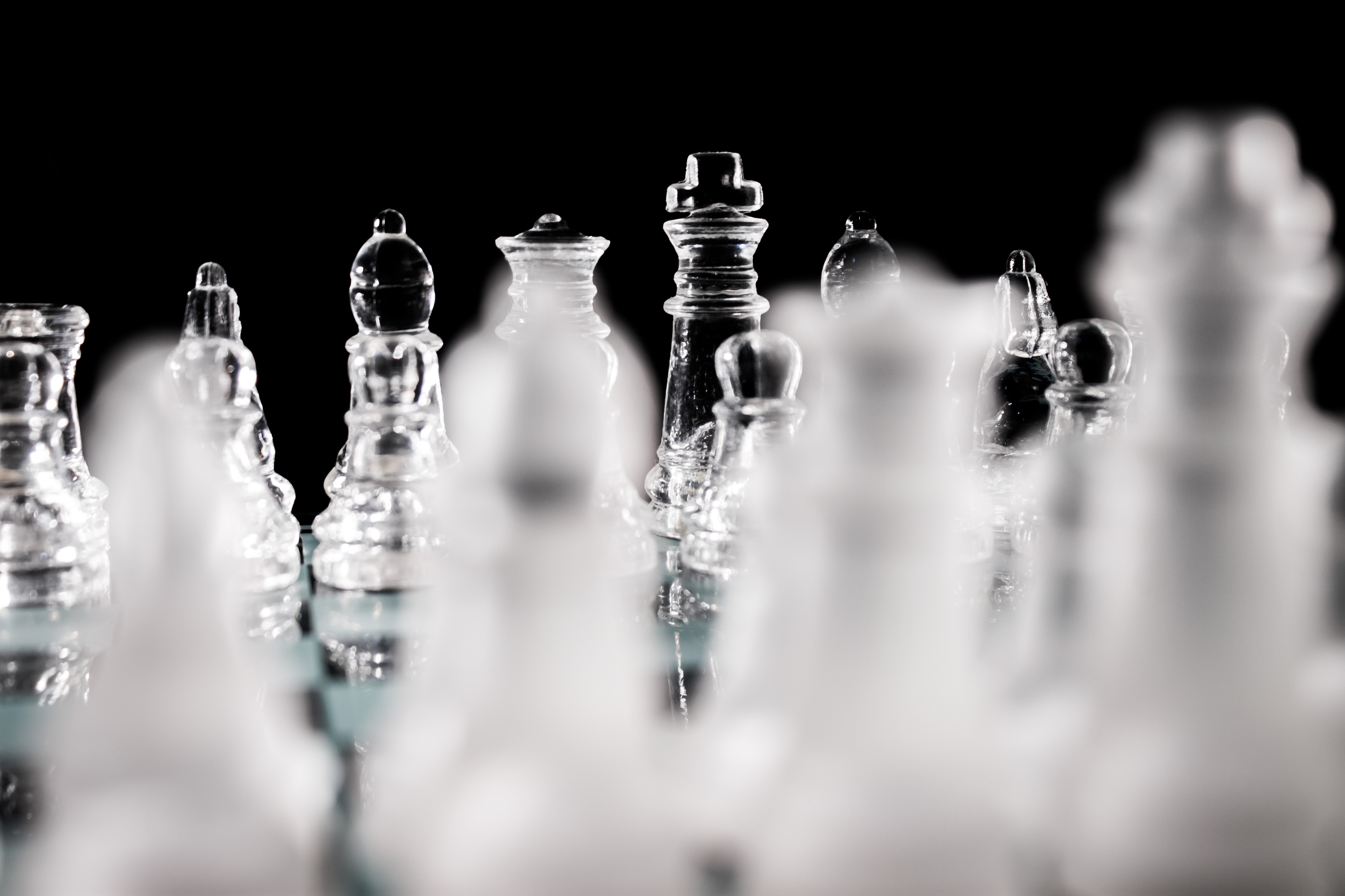 clear glass chess pieces