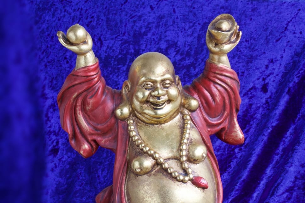 Fig, Deity, Laughing, Sculpture, Buddha, gold colored, statue preview