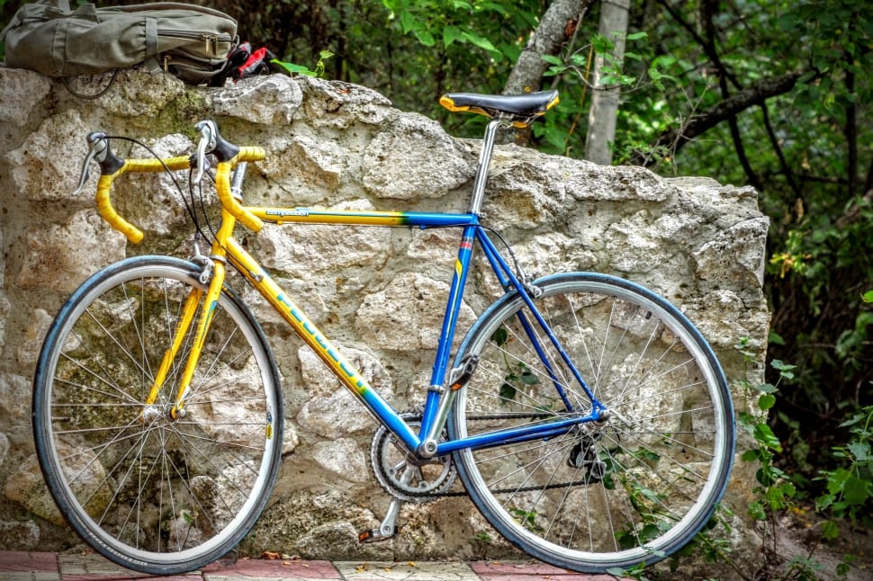 yellow and blue drop bar road bicycle preview