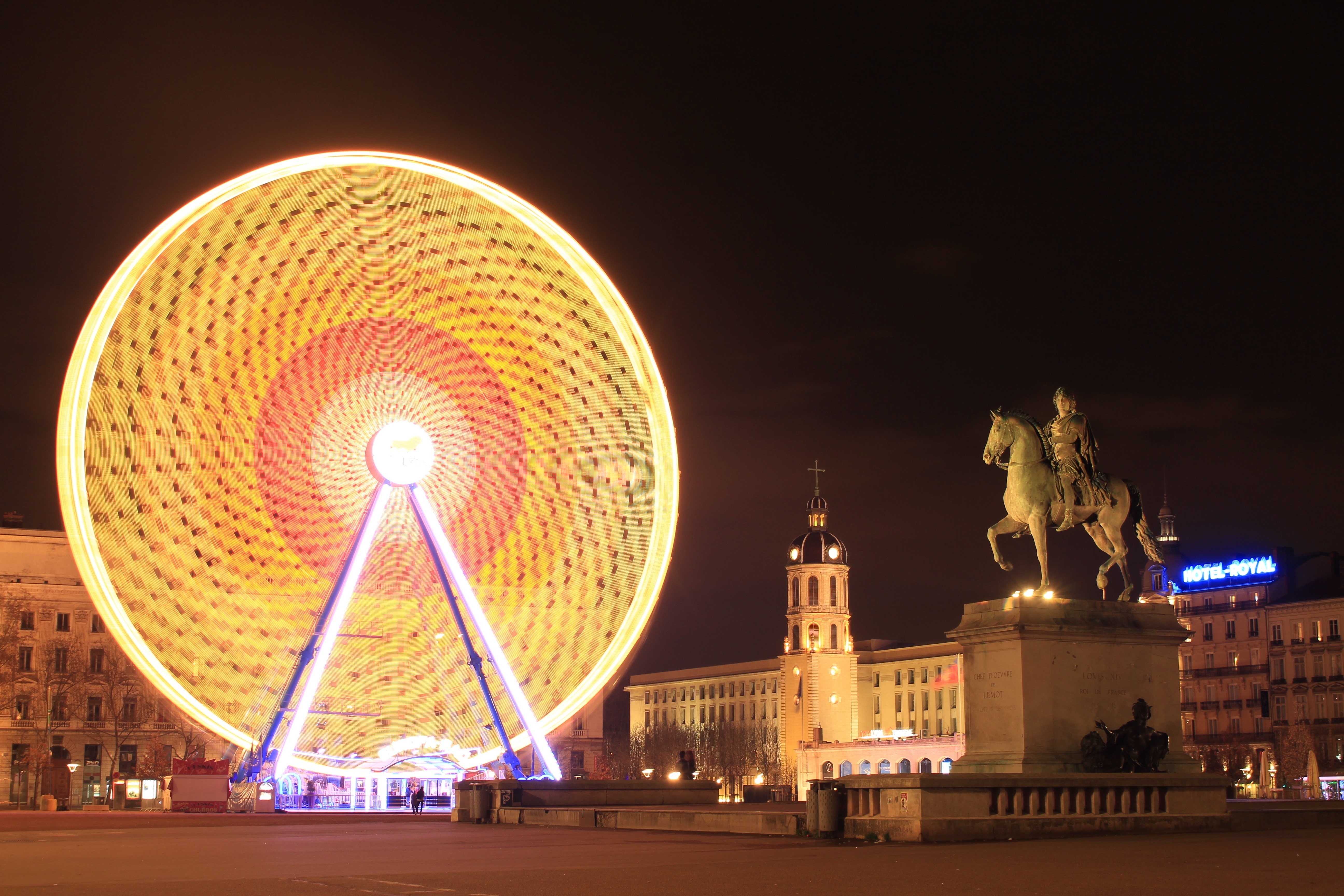 Lyon, Wheel, Ferris Wheel, night, illuminated