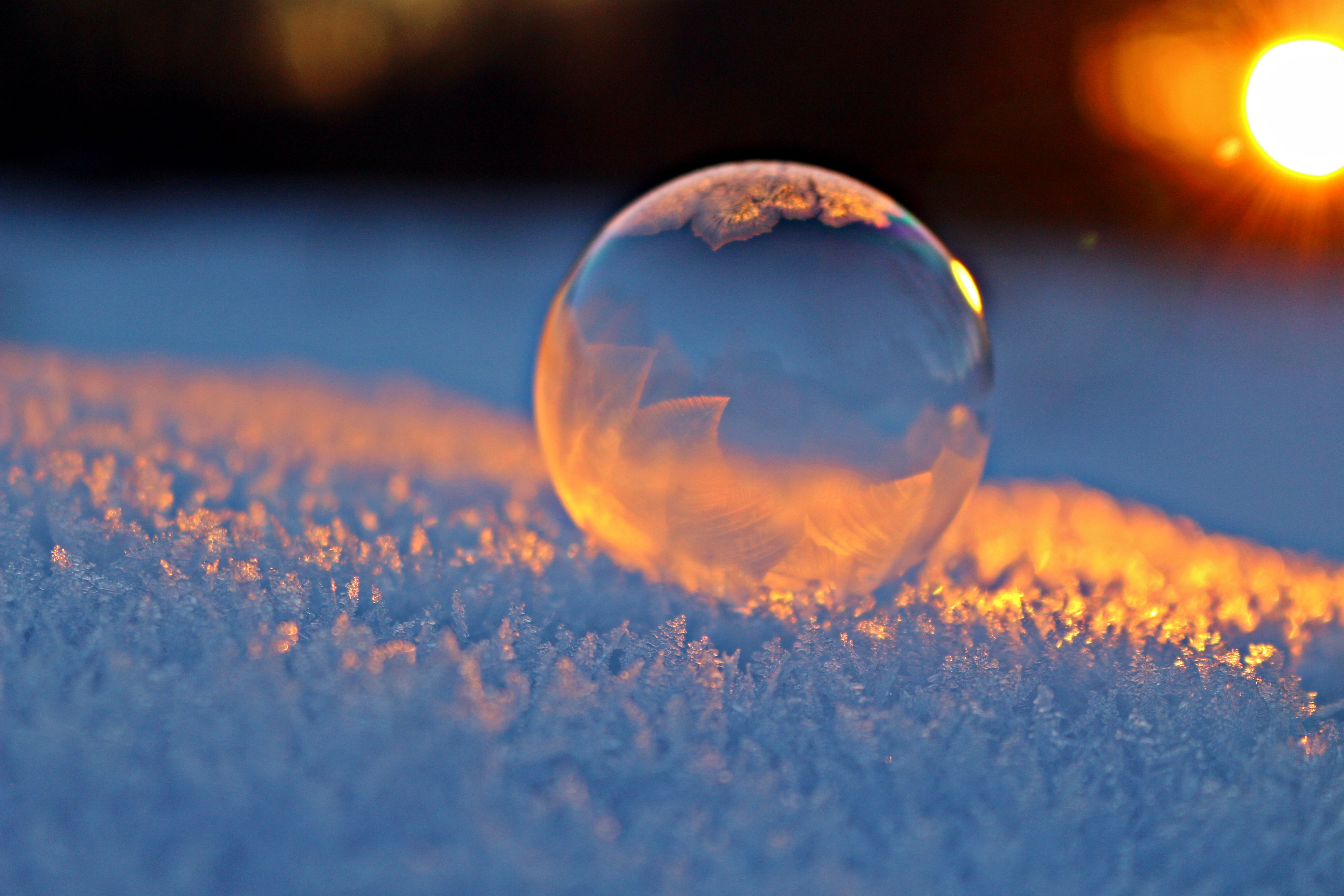 bubble on snow winter macro photography