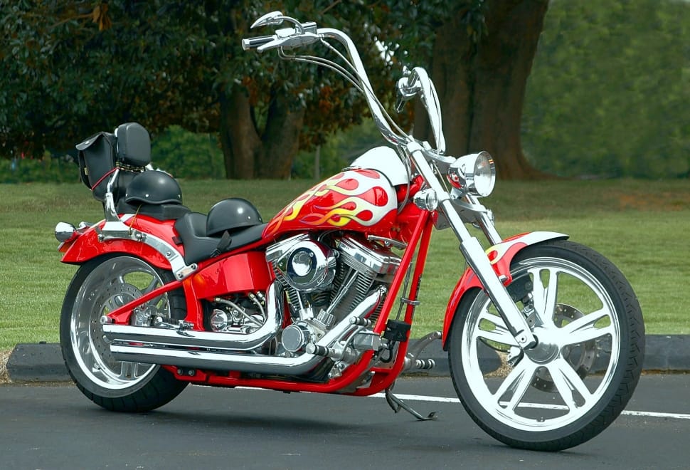 white and red chopper motorcycle preview