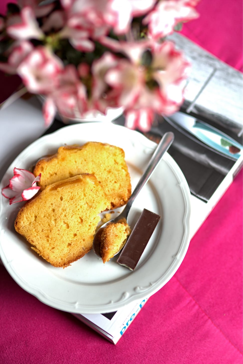 two brown slice bread with chocolate on white ceramic plate preview