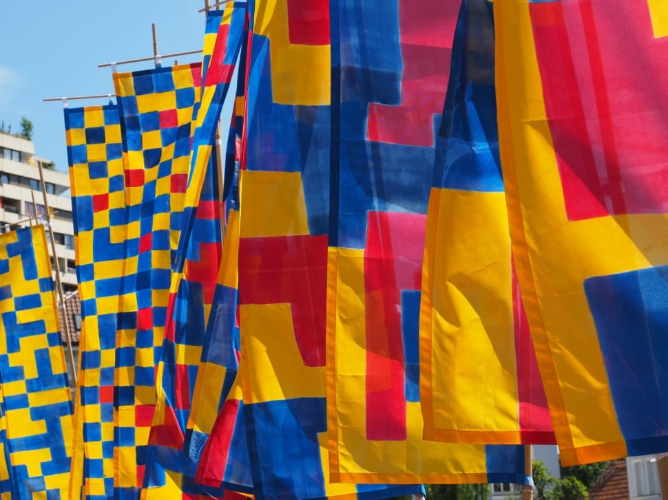 yellow-red-and-blue textiles preview