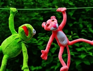 kermit the frog and pink panther plush toys thumbnail