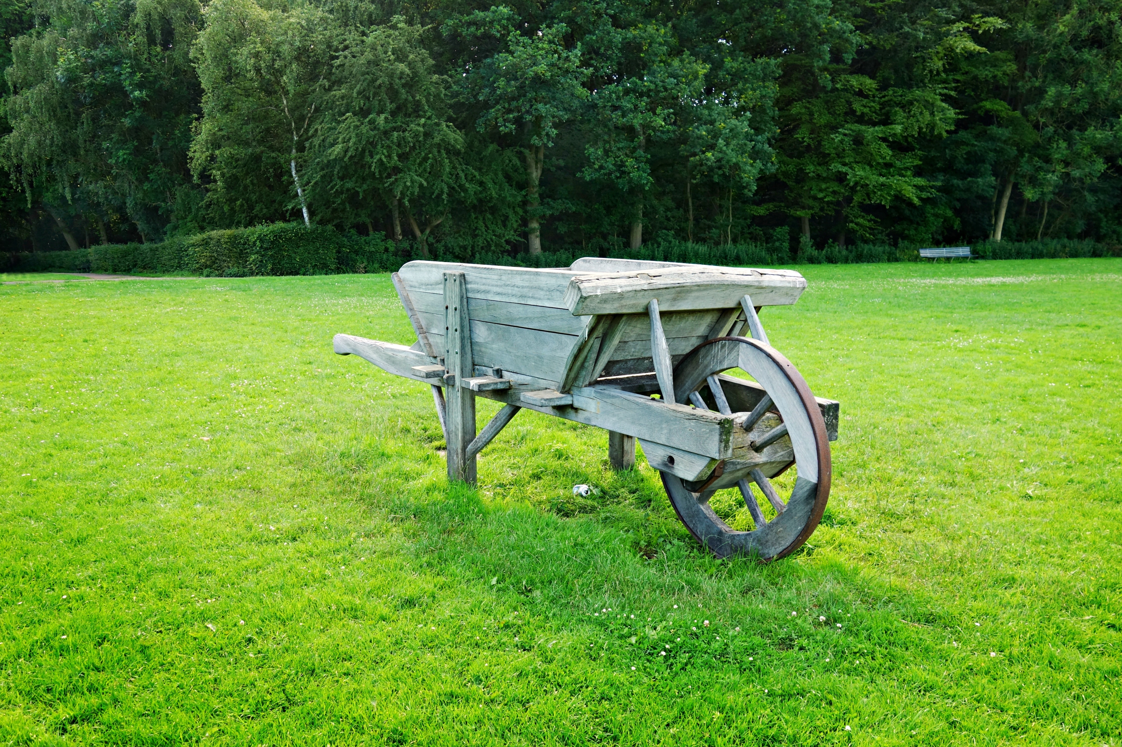 gray wooden wheelbarrow