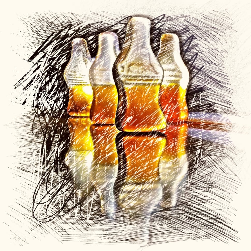 4 glass bottles painting preview