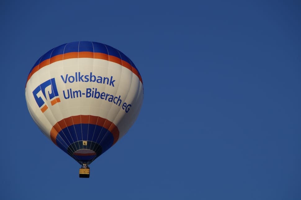 white blue and orange volksbank ulm biberach eg air balloon preview