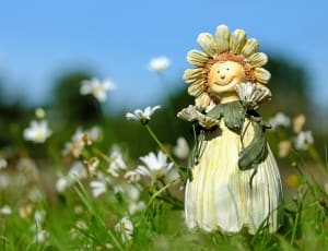 sunflower girl in white and black dress garden ornament thumbnail