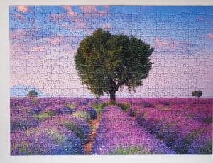 green tree and purple grass field puzzle thumbnail