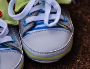 toddler's white and green lace up sneakers thumbnail