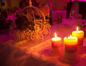 table, setup, cloth, flower, candle, flame thumbnail