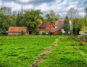 green grass field and houses at distant during daytime thumbnail