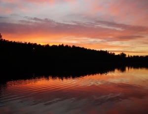 body of water and silhoutte of trees thumbnail