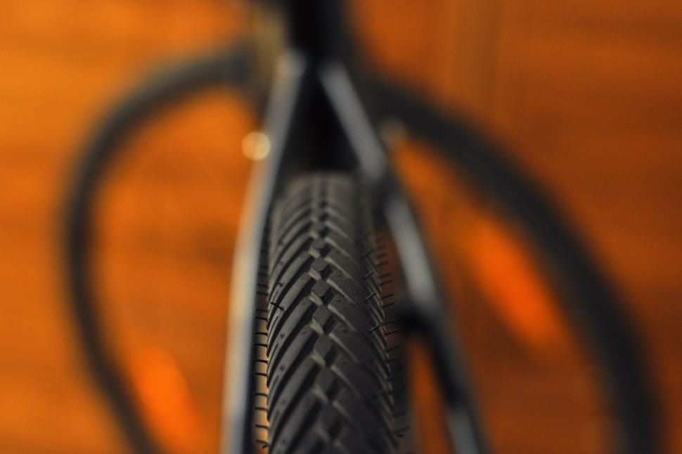 focus photograph on bicycle tire preview