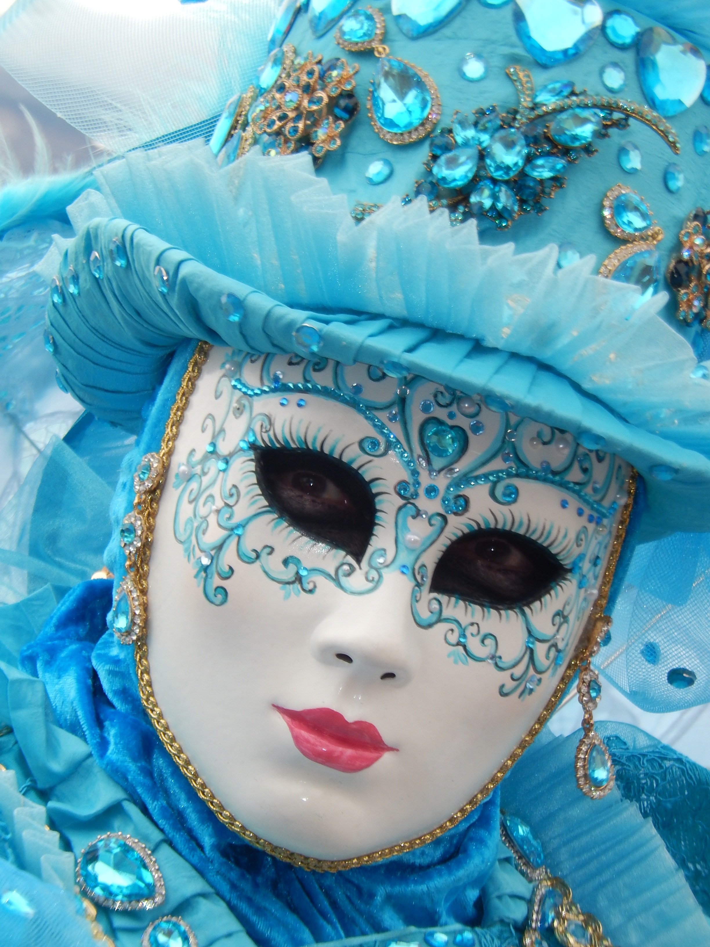 white blue beaded mask