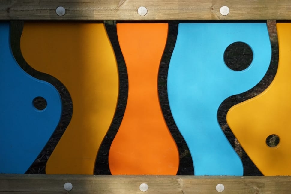 orange blue and yellow wooden decor preview