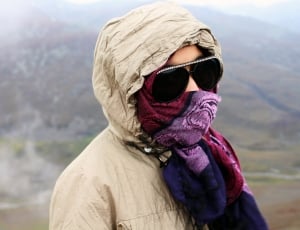 person's purple and pink scarf thumbnail