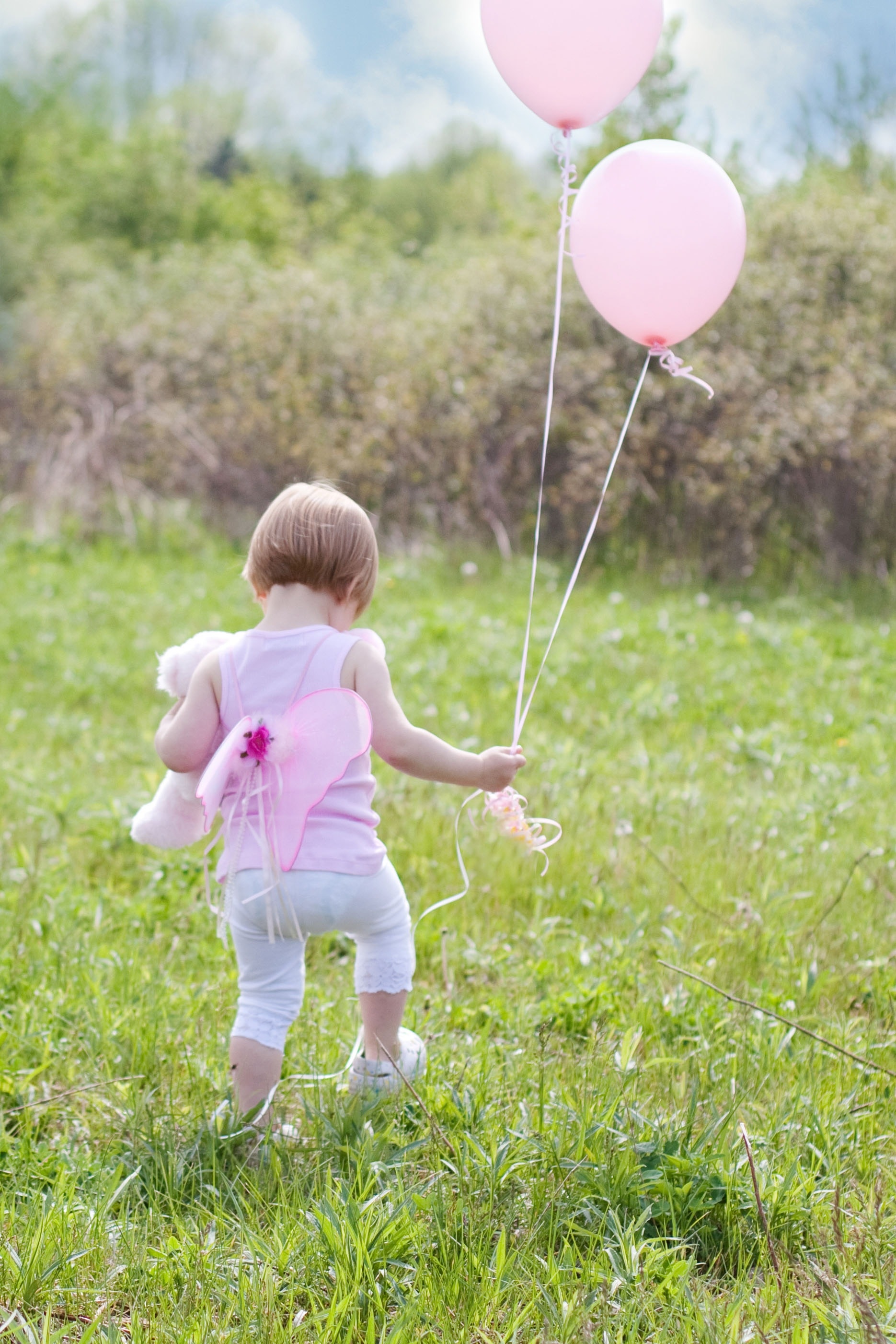 Summer, Little Girl With Balloons, balloon, grass