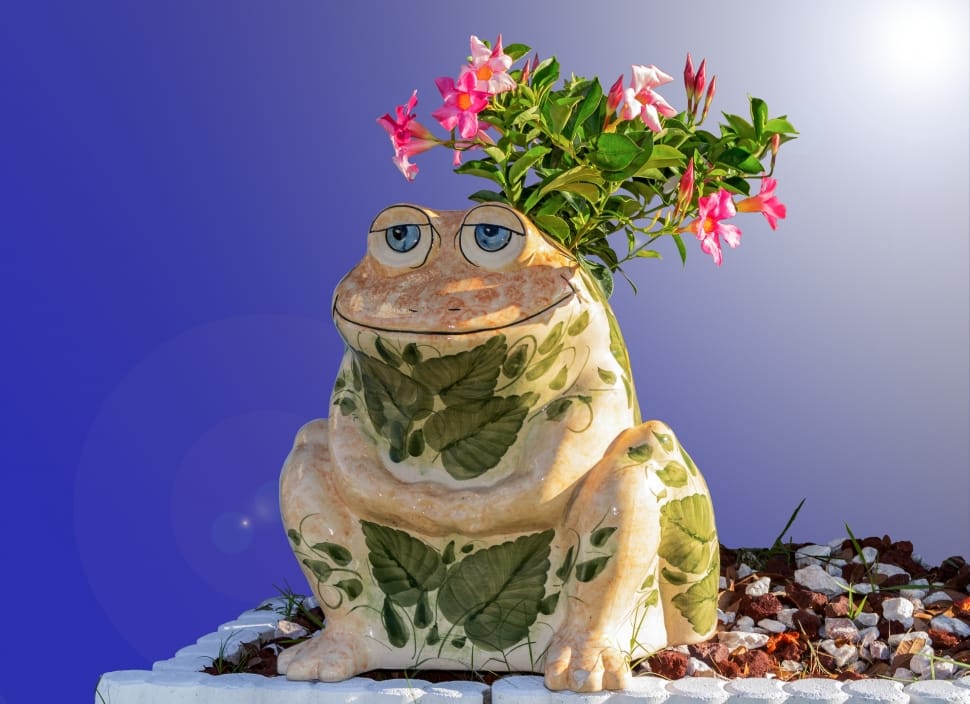 white and green floral frog figurine preview